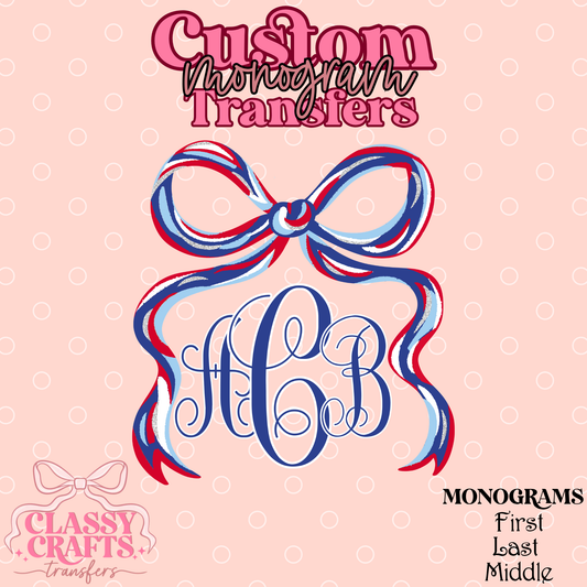 Coquette Patriotic Bow - Custom Monogram Transfer