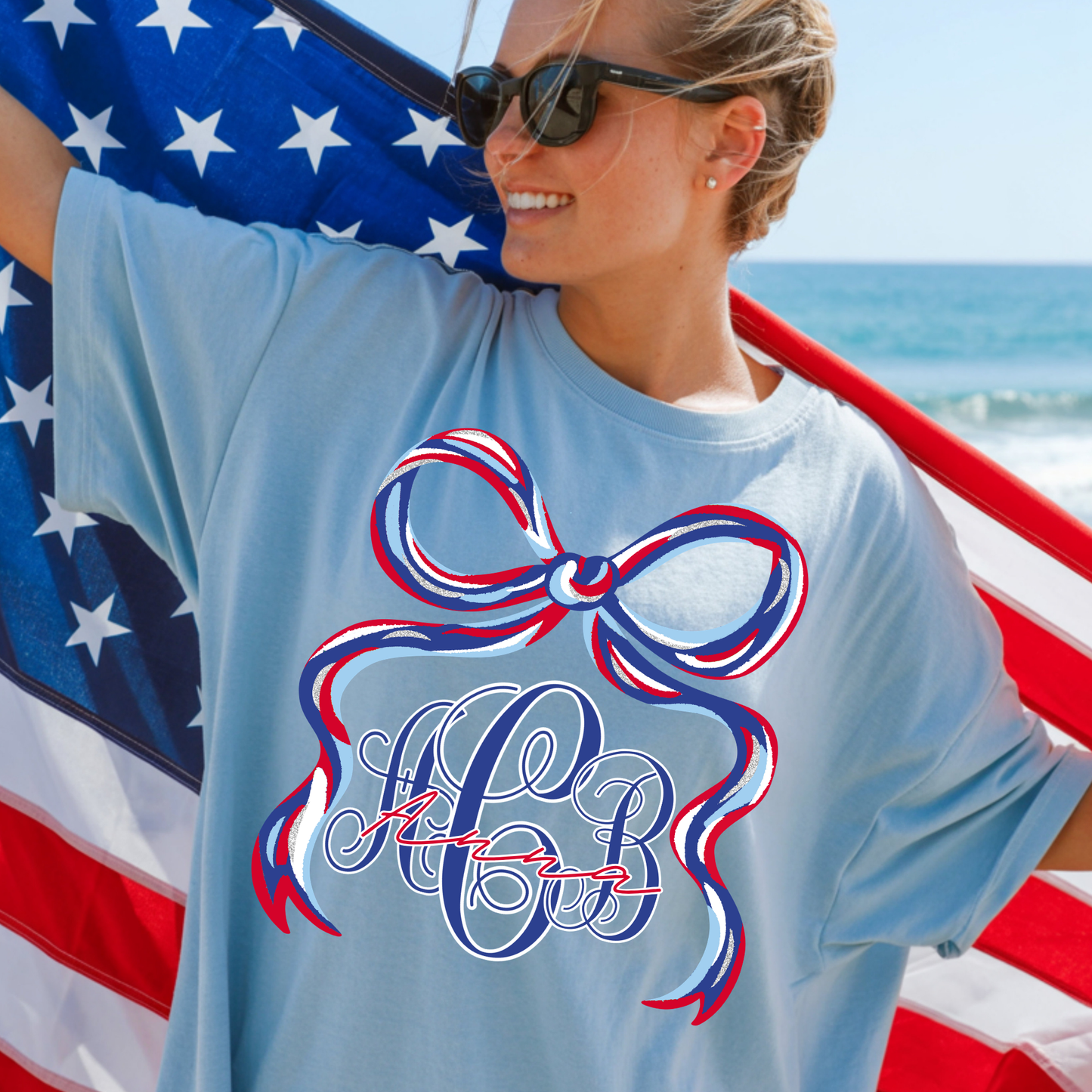 Coquette Patriotic Bow - Custom Monogram Transfer