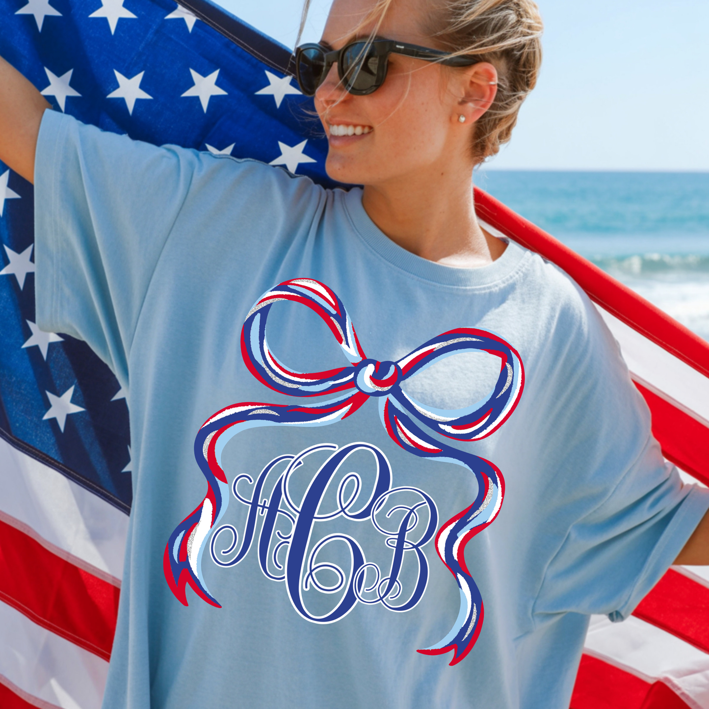 Coquette Patriotic Bow - Custom Monogram Transfer