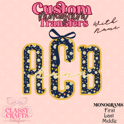Blue & Yellow Ditsy Floral - Custom Monogram Transfer