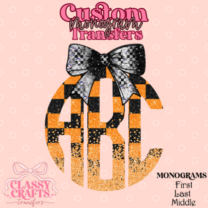 Orange & Black Checkered Racing - Custom Monogram Transfer