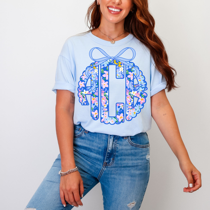 Blue Bow Floral - Custom Monogram Transfer