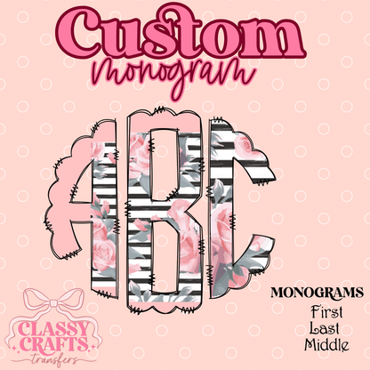 Striped Floral - Custom Monogram Transfer
