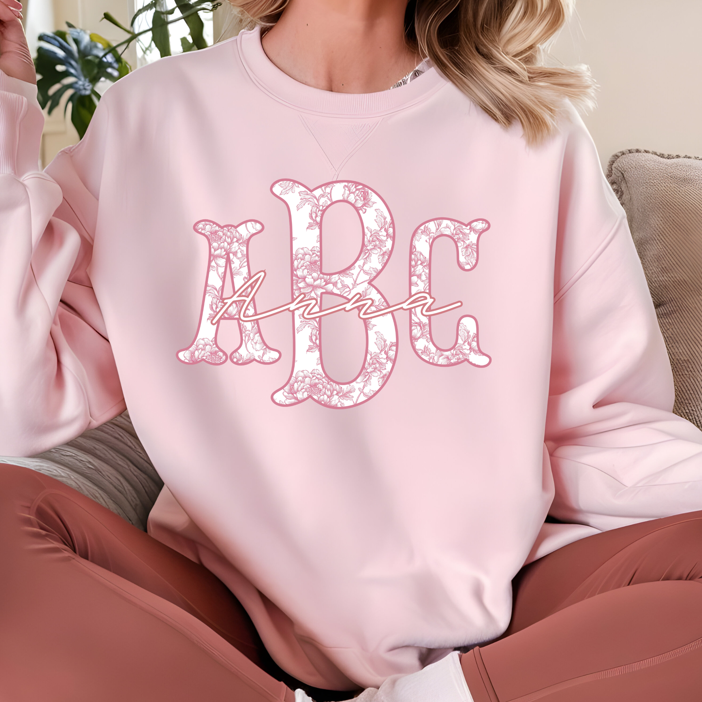 Pink Floral Chinoiserie Fishtail - Custom Monogram Transfer