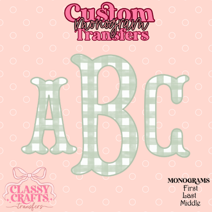 Sage Green Gingham Fishtail - Custom Monogram Transfer