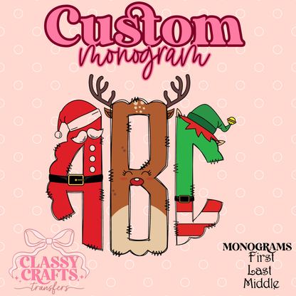 Santa Reindeer Elf - Custom Monogram Transfer