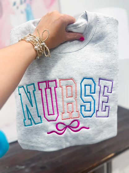 Ash Grey Embroidered Crewneck – MAMA | NURSE | TEACHER