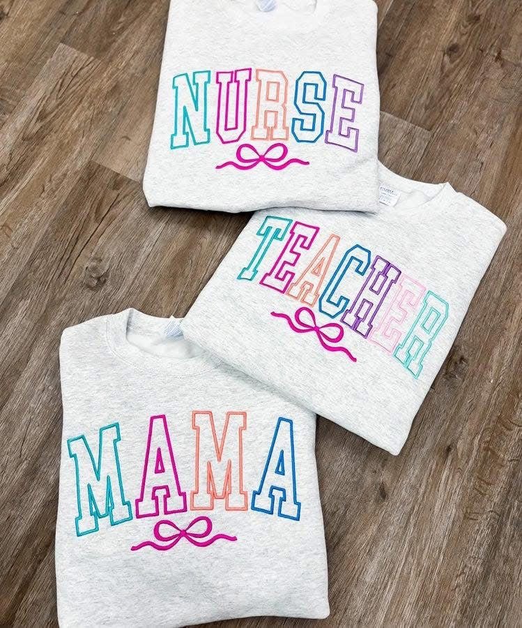 Ash Grey Embroidered Crewneck – MAMA | NURSE | TEACHER