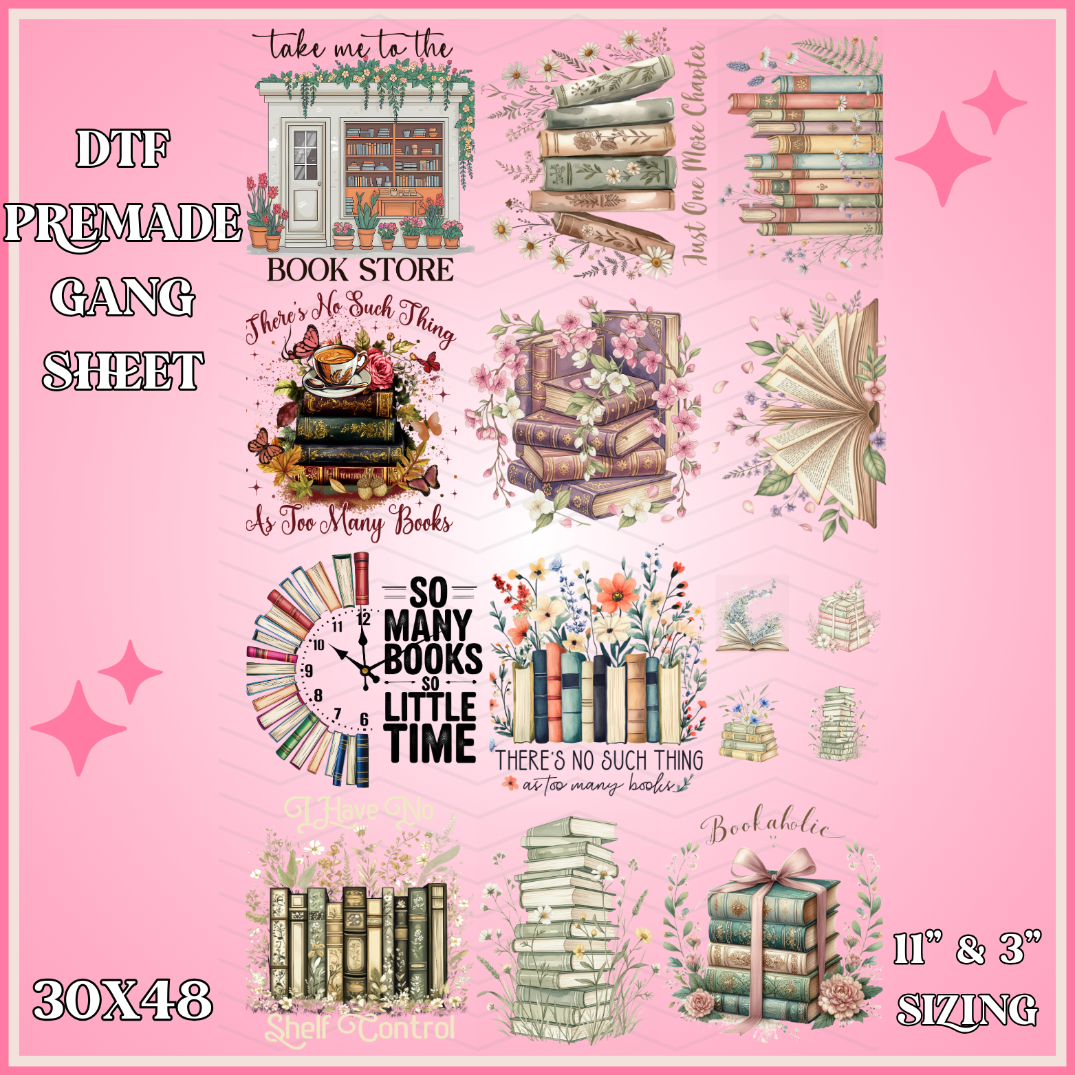 Floral Bookish - 30x48 - PREMADE GANG SHEET