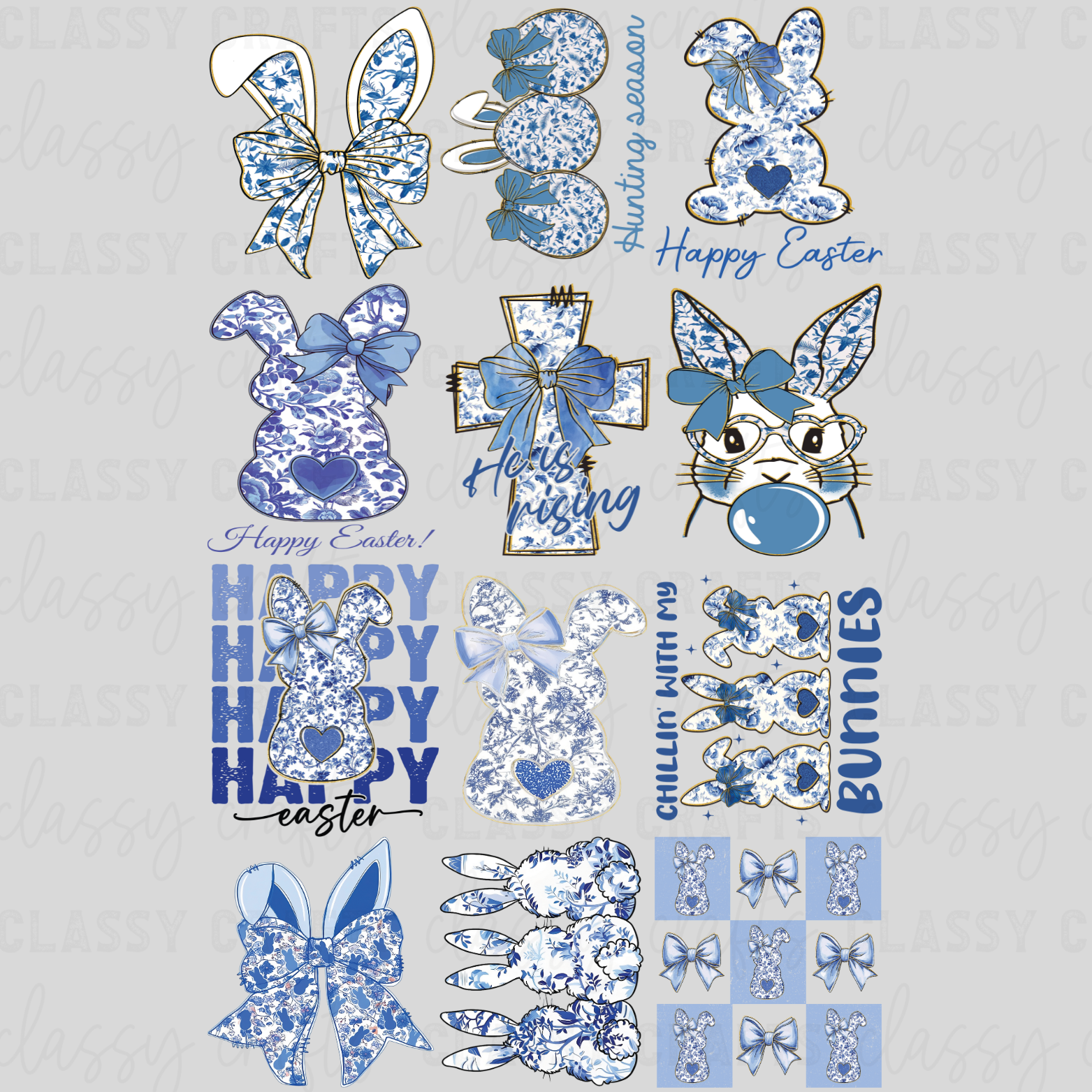 Blue Preppy Floral Easter - 30x48 - PREMADE GANG SHEET