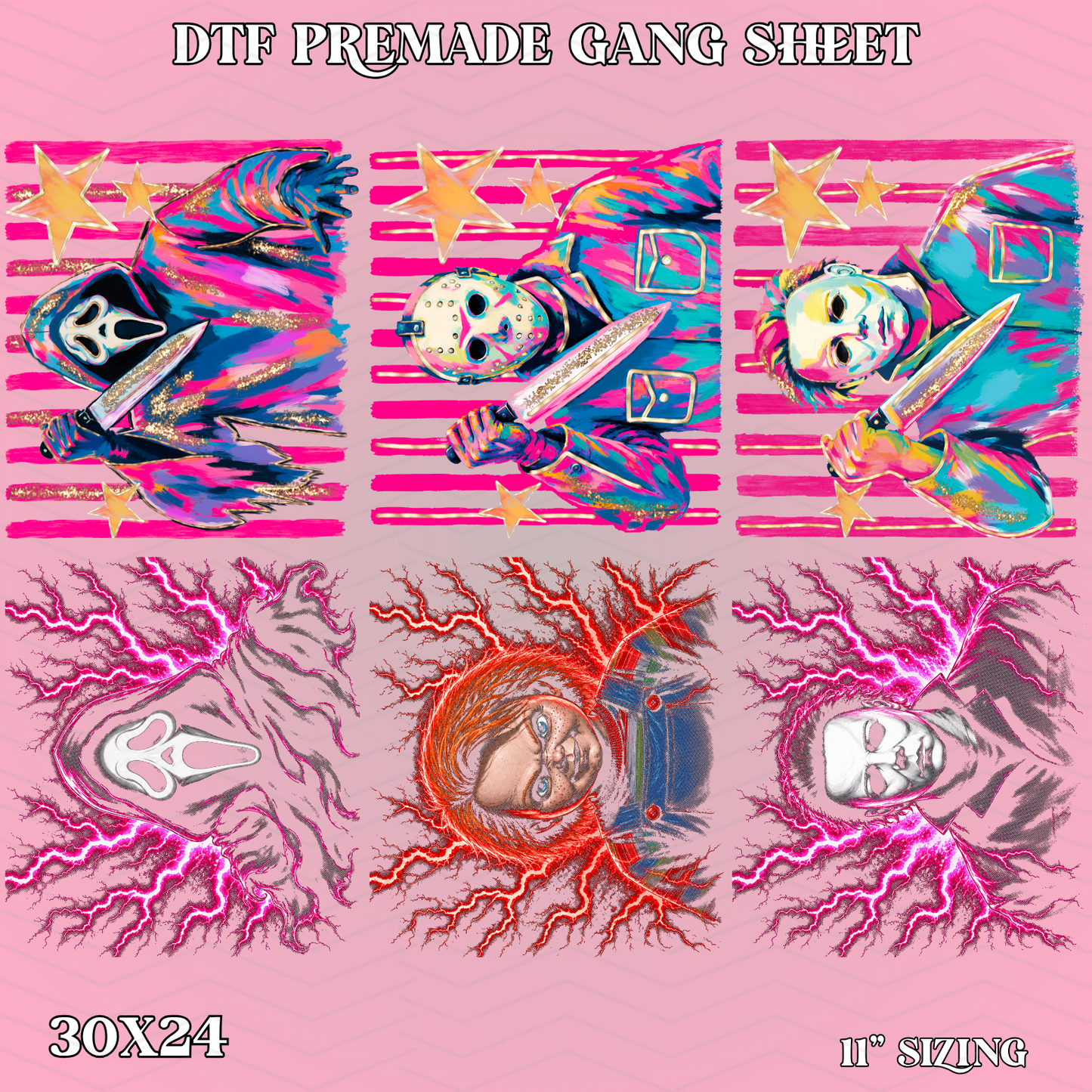 Pink Stripped Halloween - 30x24 - PREMADE GANG SHEET