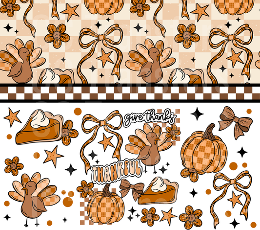 Thankful Turkey Pumpkin Pie Bow Thanksgiving Pattern (DTF)