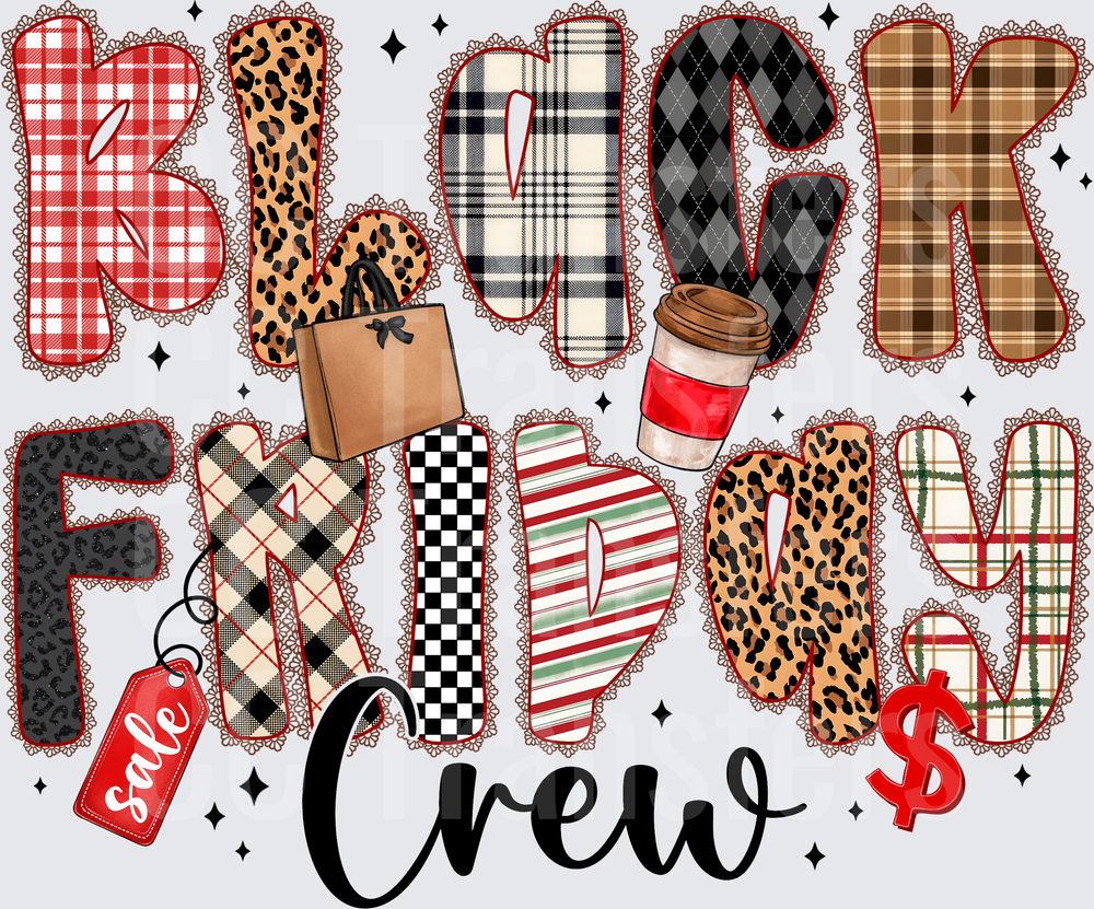 Black Friday Crew Mixed Pattern Letters Sale Tag (DTF)