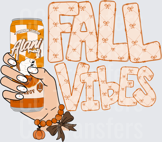 Fall Vibes Hand Holding Pumpkin Cream Energy Can DTF