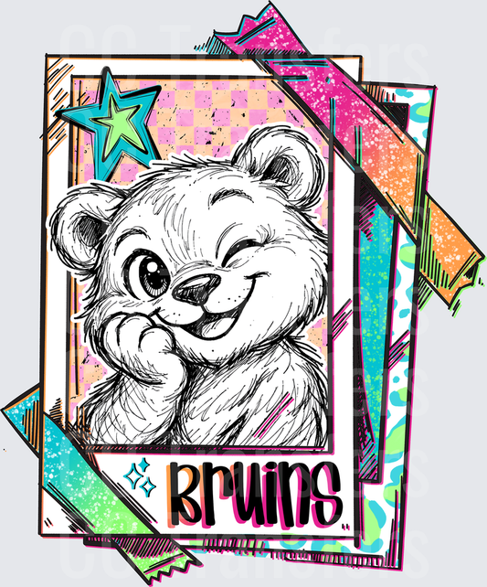 Bruins Cute Winking Bear Retro Colorful Card Stack (DTF)
