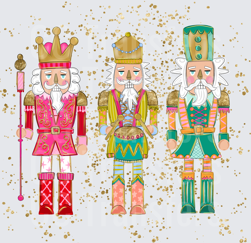Colorful Glam Holiday Nutcracker Trio Gold Glitter (DTF)