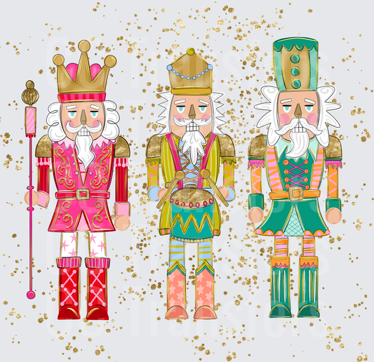 Colorful Glam Holiday Nutcracker Trio Gold Glitter (DTF)