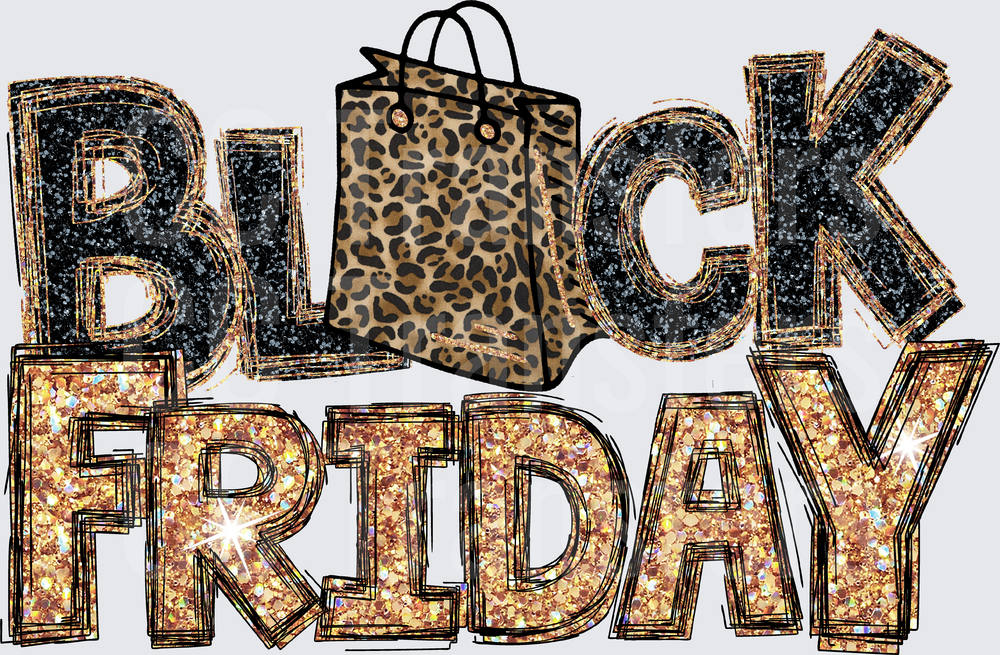 Black Friday Glitter Leopard Shopping Bag Design (DTF)