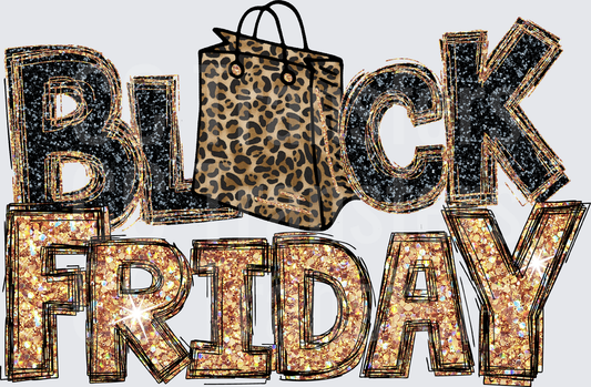 Black Friday Glitter Leopard Shopping Bag Design (DTF)