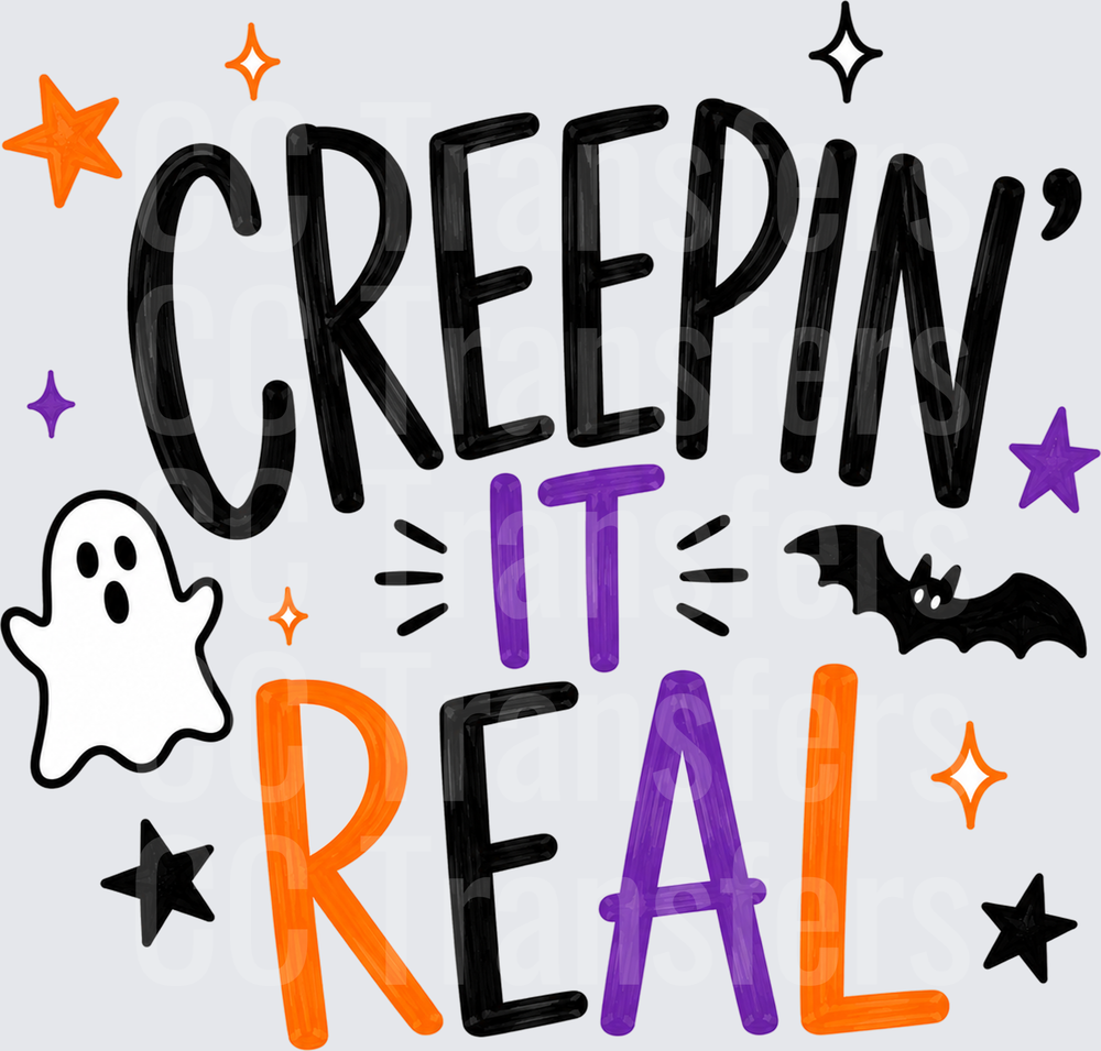 Creepin It Real Halloween Ghost Bat Typography (DTF)