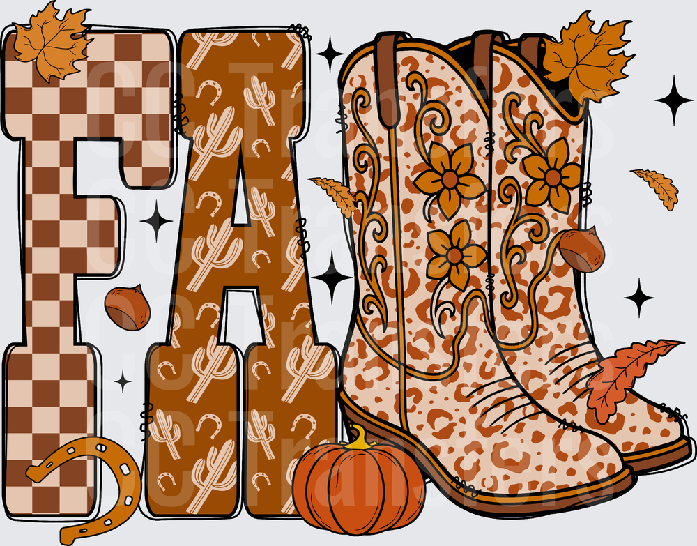 Fall Leopard Print Cowboy Boots Pumpkin Autumn Leaves (DTF)