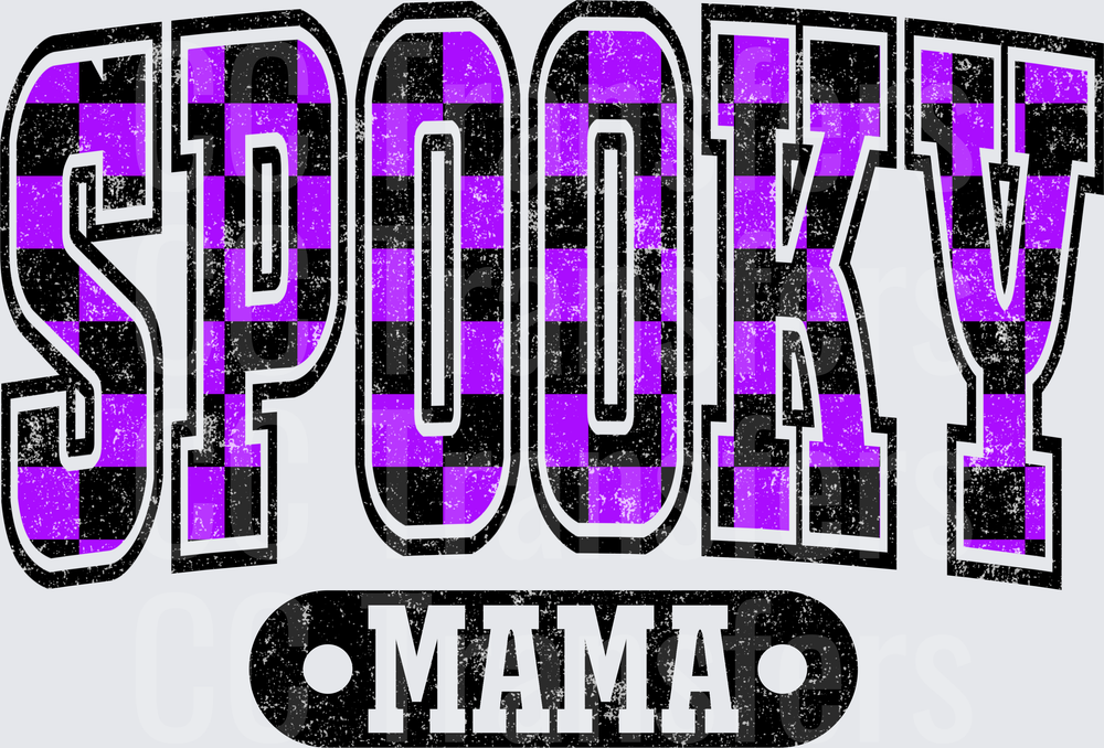 Spooky Mama Purple Black Checkered Varsity Grunge (DTF)