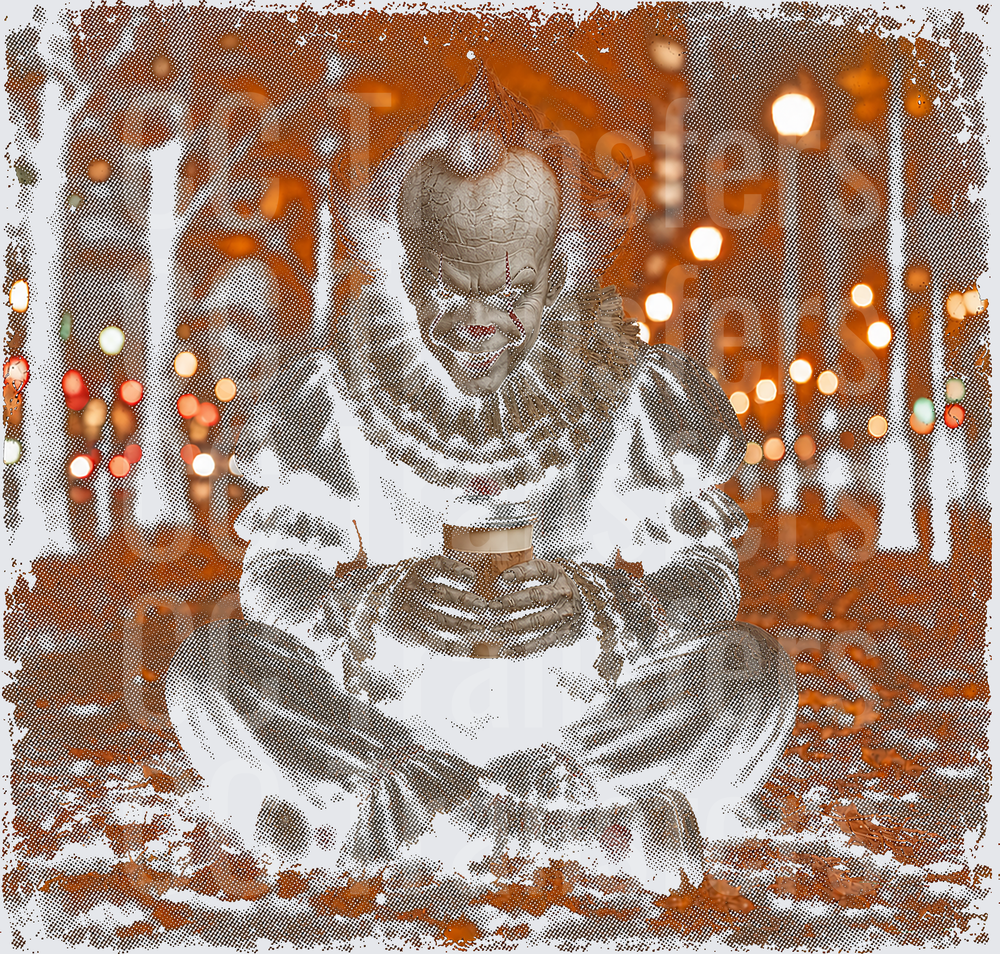 Creepy Clown Sitting in Autumn Forest Bokeh Lights (DTF)