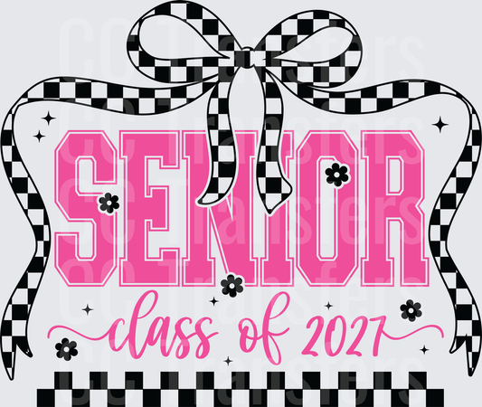 Senior Class of 2027 Pink Checkered Bow Graduation (DTF)
