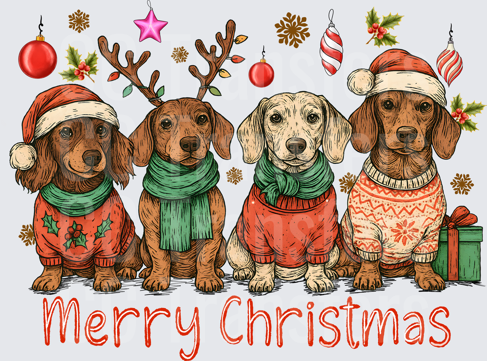 Merry Christmas Dachshund Squad Holiday Sweaters (DTF)