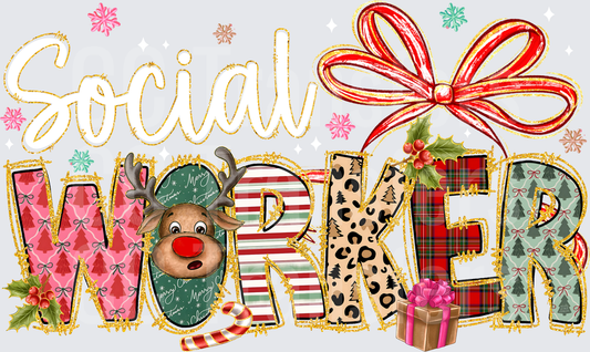 Social Worker Christmas Holiday Patterned Letters (DTF)