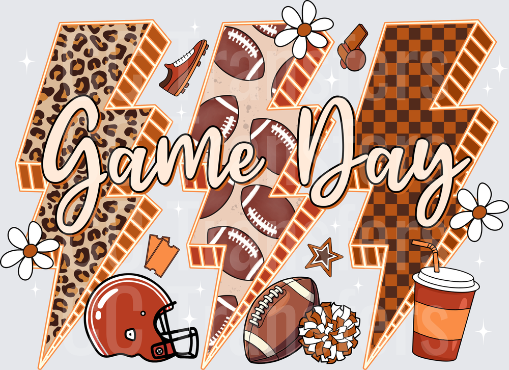 Game Day Football Triple Lightning Bolt Leopard Checkered (DTF)