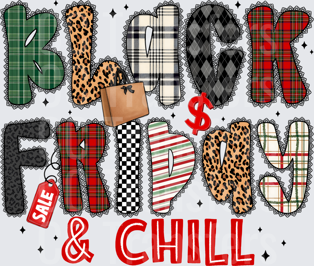 Black Friday & Chill Mixed Pattern Patchwork Letters (DTF)