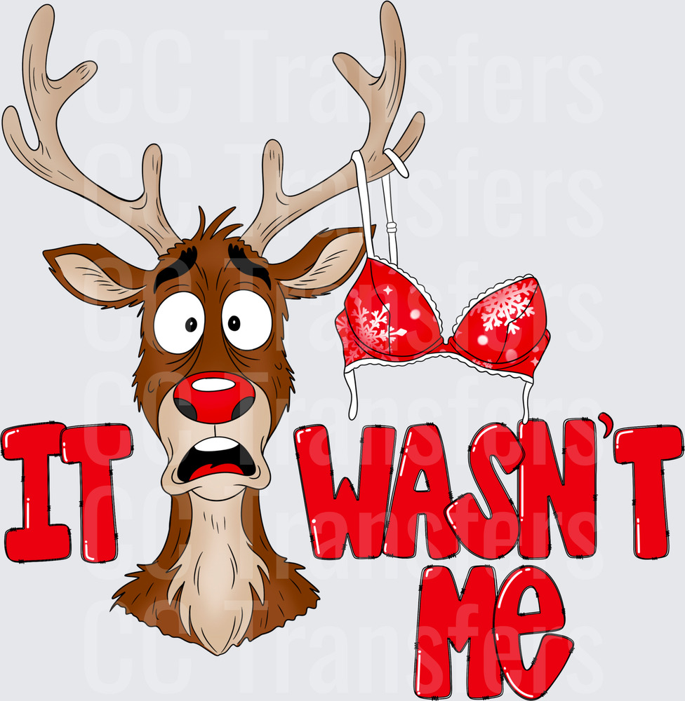 Shocked Reindeer Red Bra On Antlers It Wasn't Me (DTF)