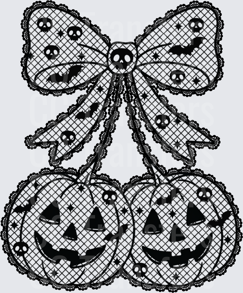 Gothic Lace Bow Jack-O-Lantern Skulls Halloween (DTF)
