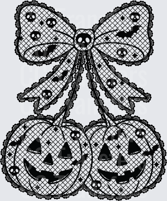 Gothic Lace Bow Jack-O-Lantern Skulls Halloween (DTF)