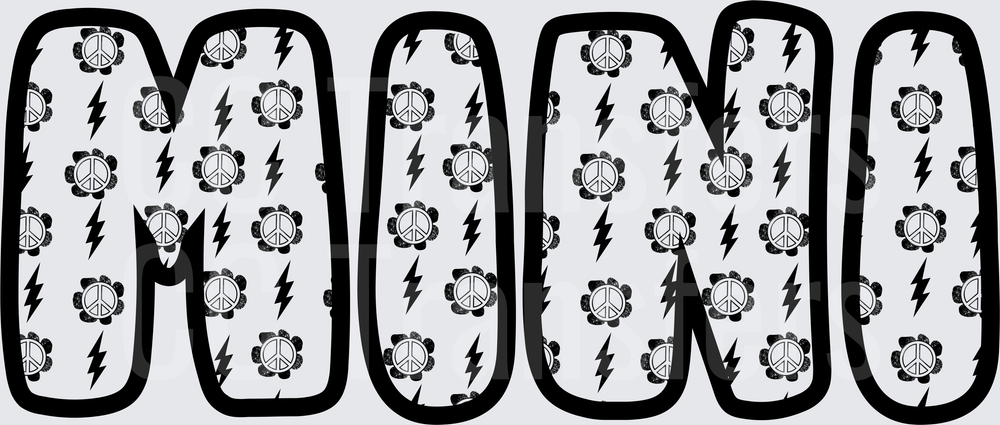 MINI Bold Letters Peace Signs Lightning Bolts Pattern (DTF)