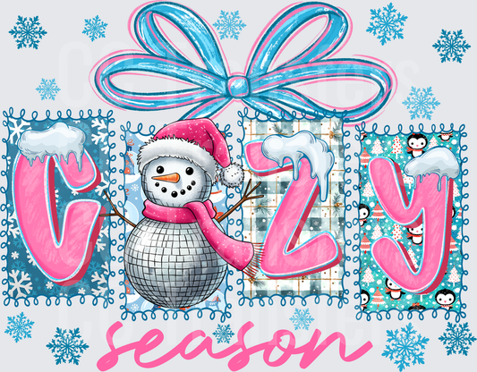 Cozy Season Disco Snowman Pink Blue Winter Holiday (DTF)