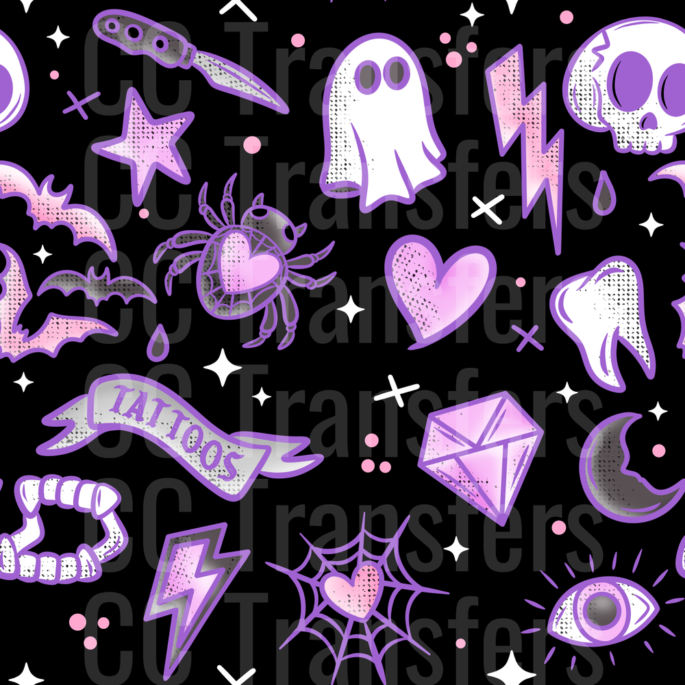 Purple Gothic Halloween Flash Tattoo Pattern (DTF)