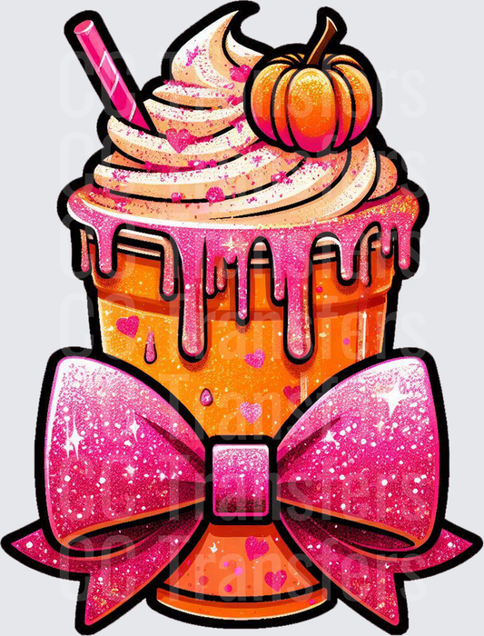 Glitter Pumpkin Spice Latte Cup Pink Bow Fall (DTF)