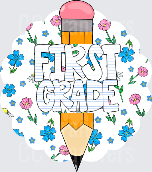 First Grade Pencil Floral School Design (DTF)