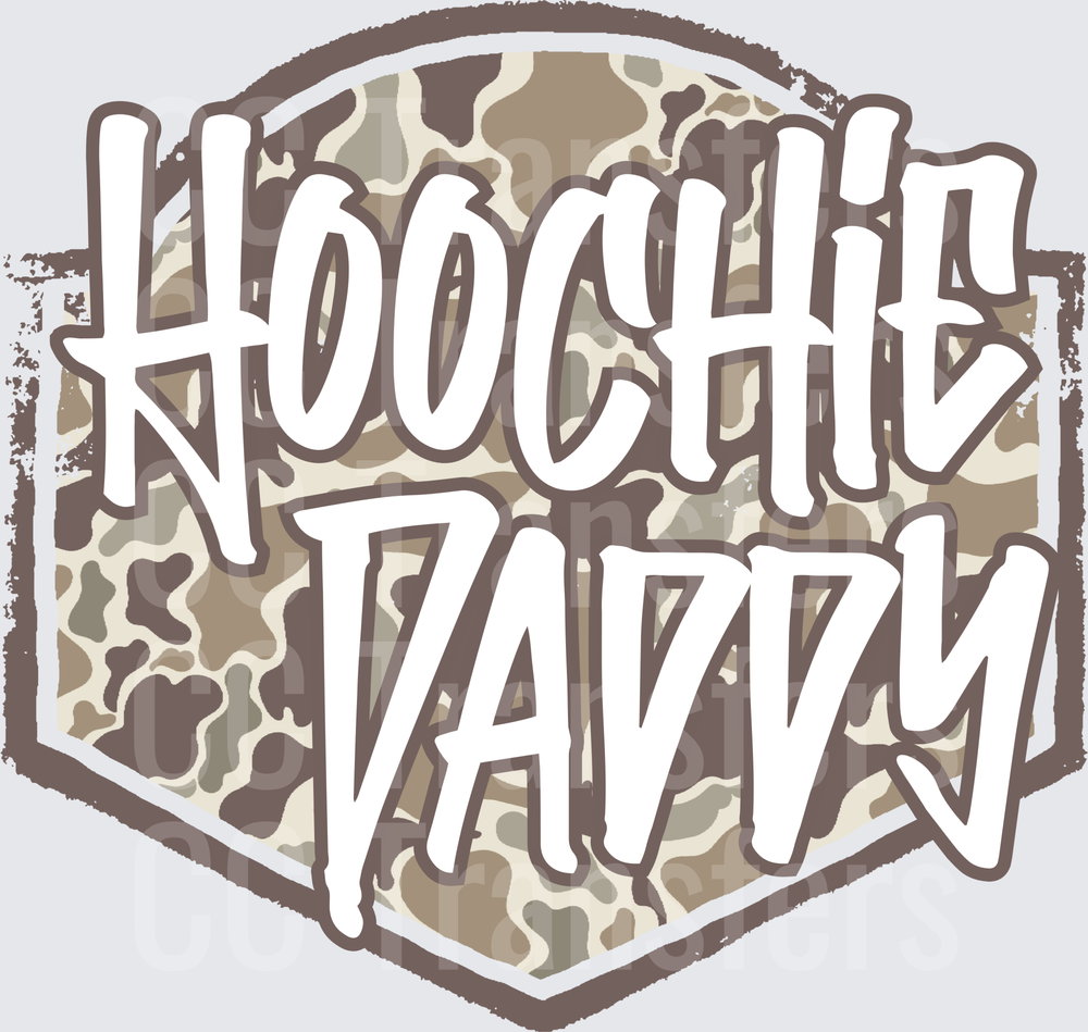 Hoochie Daddy Camo Shield Bold Graffiti Script (DTF)