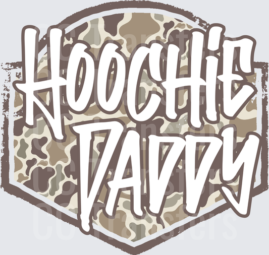 Hoochie Daddy Camo Shield Bold Graffiti Script (DTF)