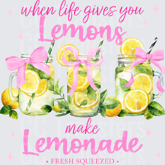 When Life Gives You Lemons Make Lemonade Pink Bow Jars (DTF)