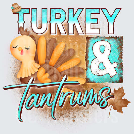 Turkey & Tantrums Cute Thanksgiving Turkey Fall Leaf (DTF)