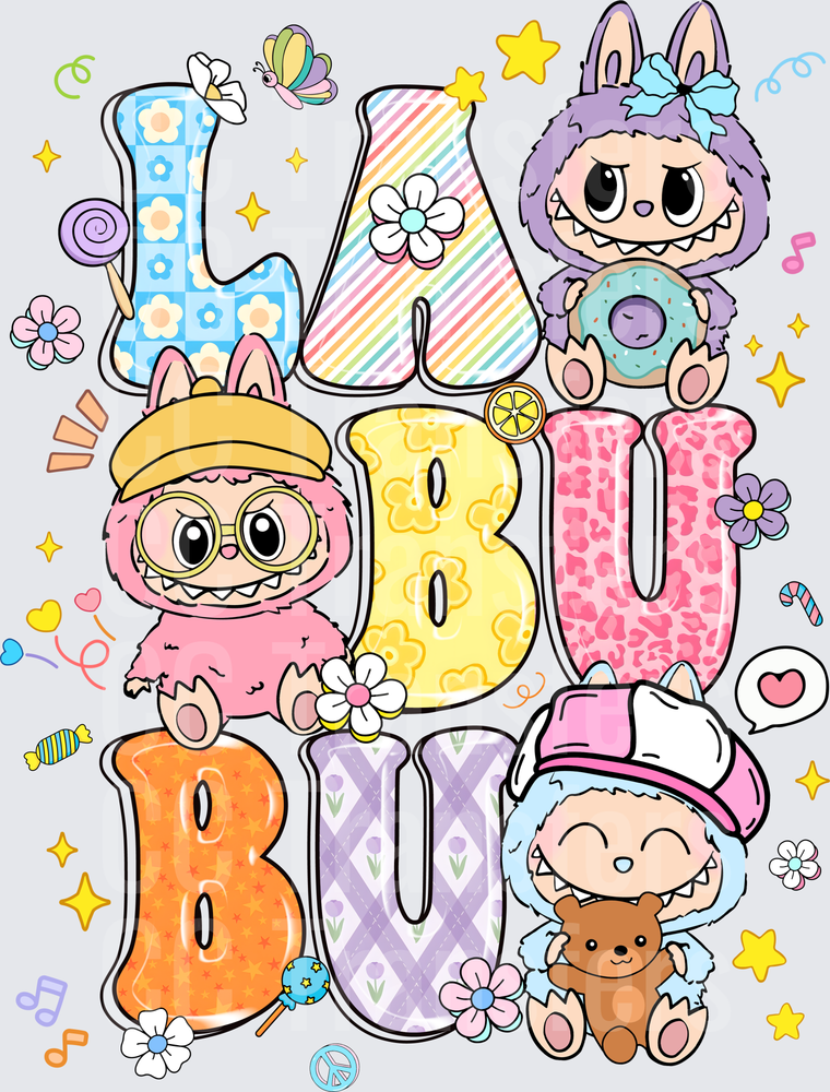 Cute Monster Characters Colorful Patterned Letter Design (DTF)