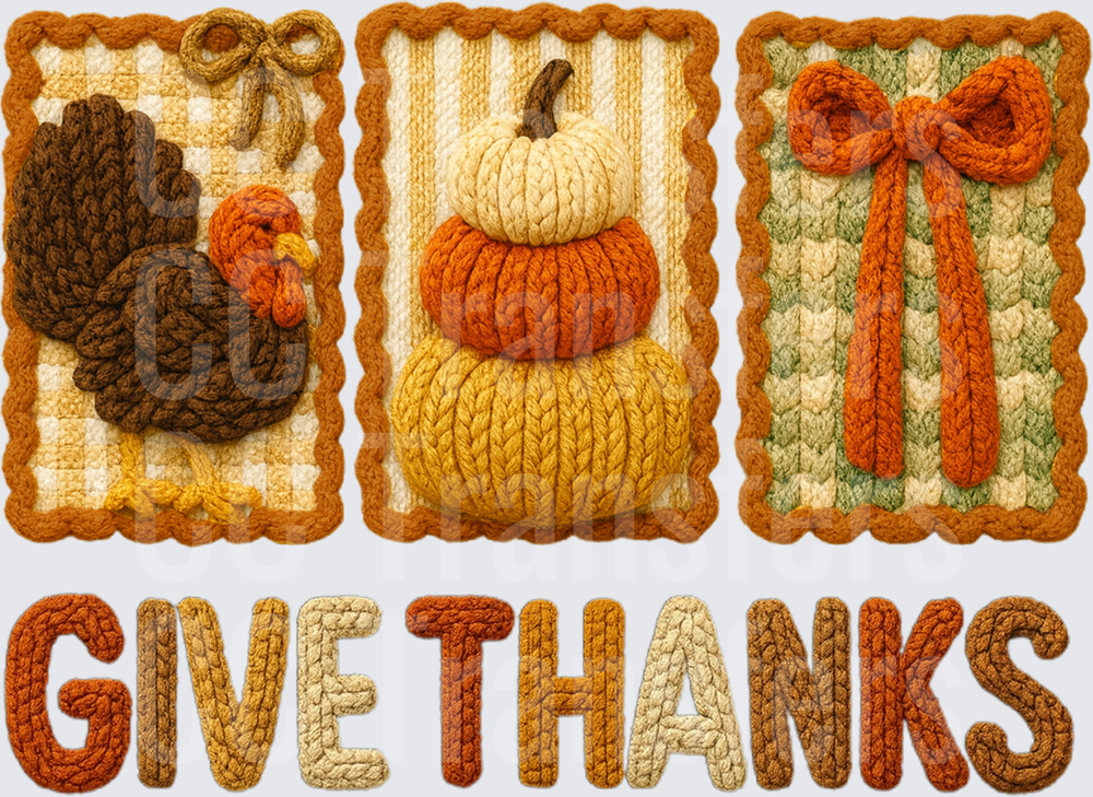 Crochet Knit Thanksgiving Turkey Pumpkins Give Thanks (DTF)
