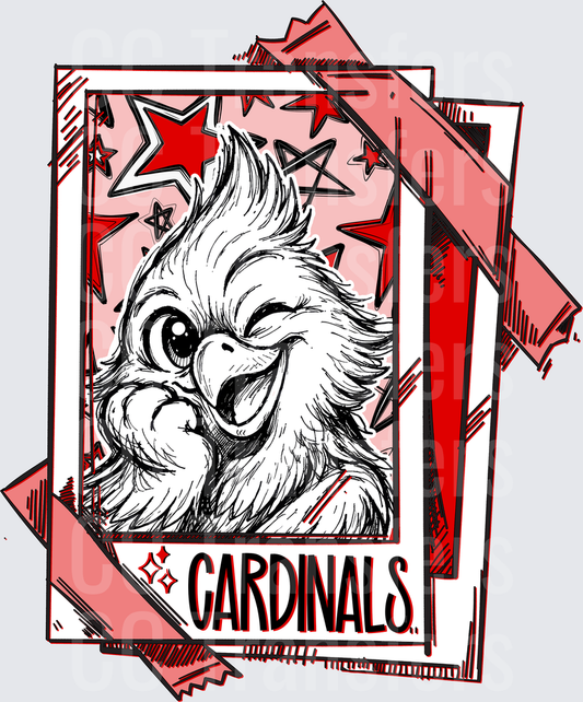 Fierce Cardinal Bird Sketch Stars Framed Card Design (DTF)