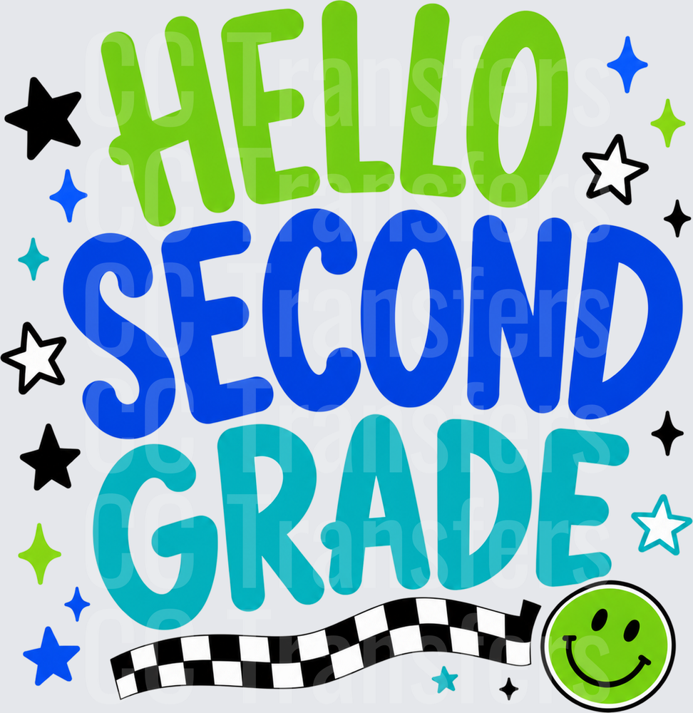 Hello Second Grade Bold Stars Smiley Back to School (DTF)