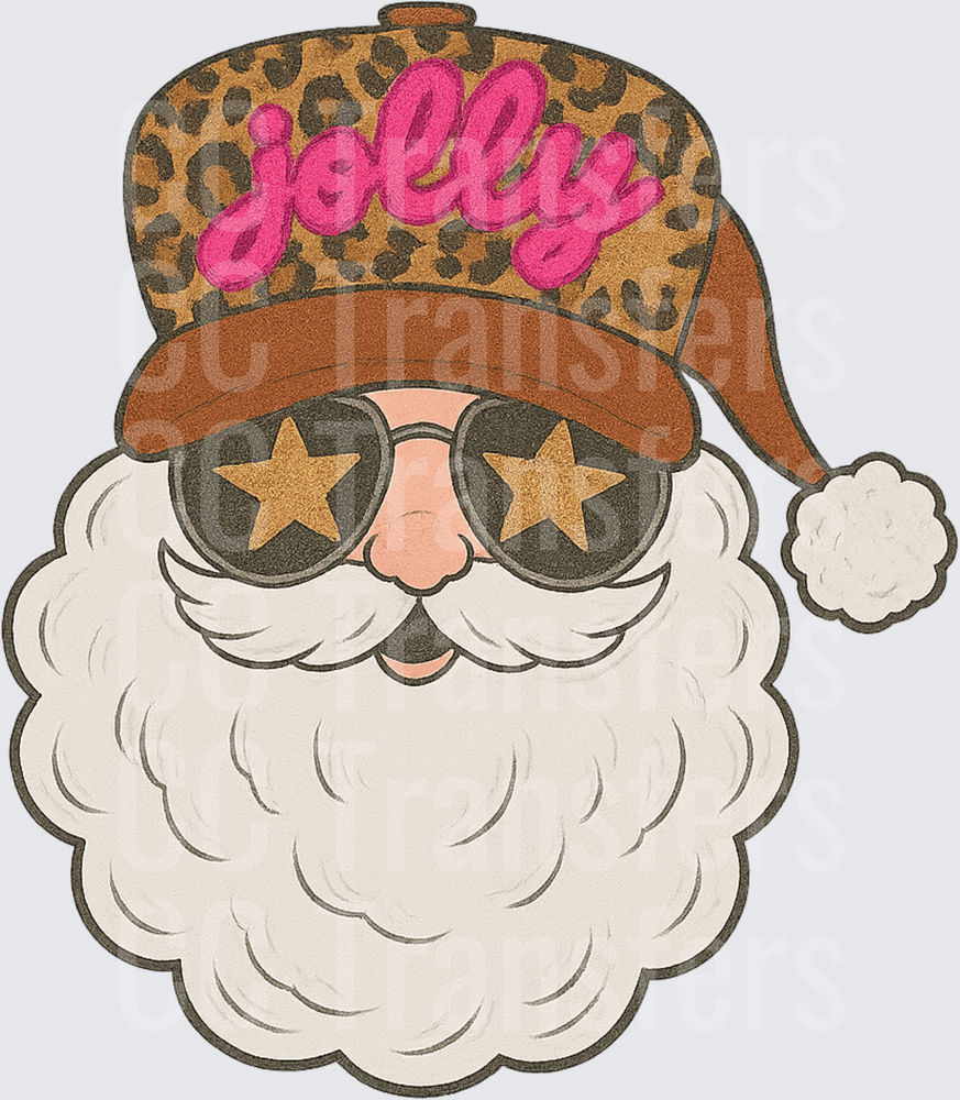 Jolly Santa Leopard Hat Star Sunglasses White Beard (DTF)