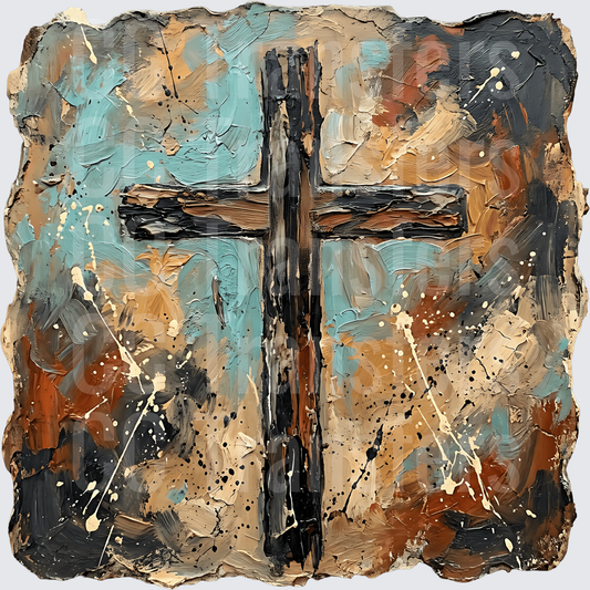 Rustic Christian Cross Abstract Oil Paint Splatter (DTF)